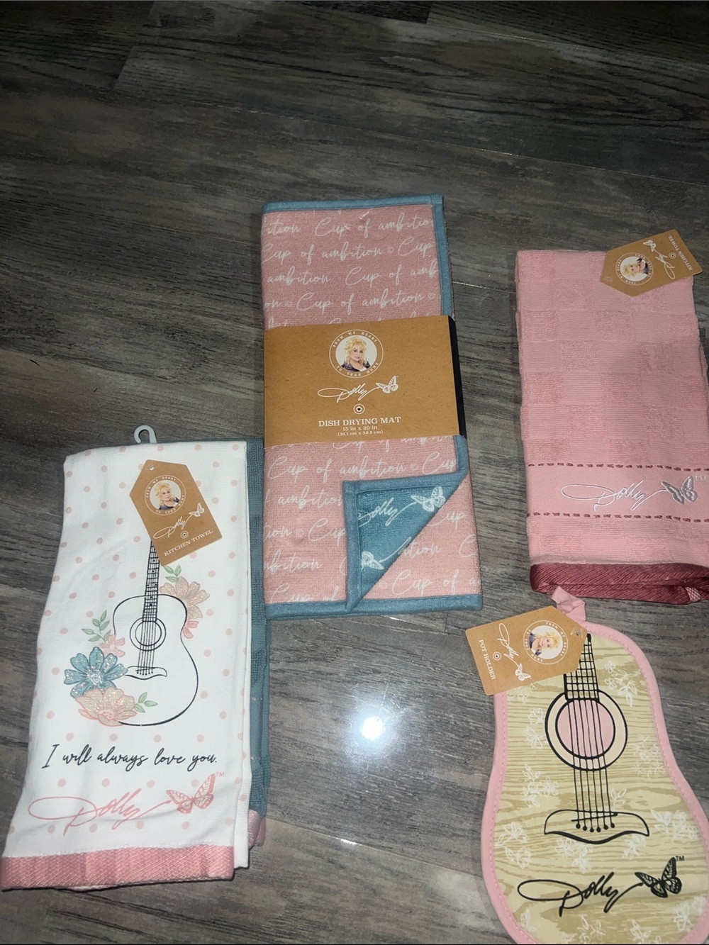 Dolly Parton - Pink and Blue Dish Drying Mat and Kitchen Towel Set
